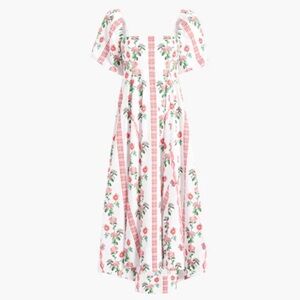 Hill House Home The Matilda Dress in Red Shell Vine Stripe Cotton NWT